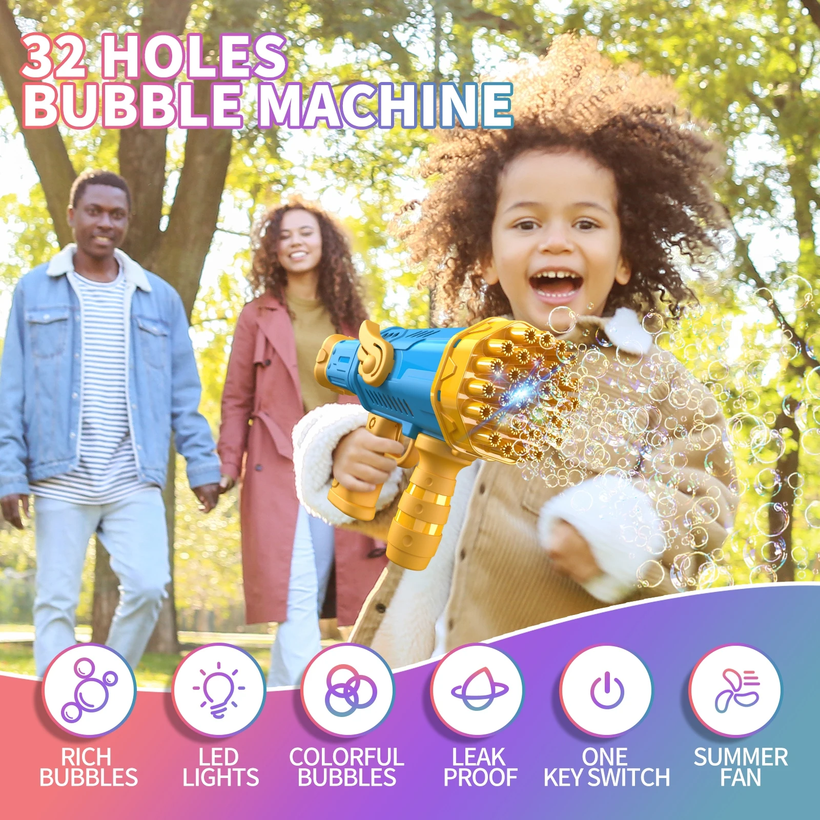 منفاخ فقاعات أوتوماتيكي 32 فتحة مسدس فقاعات الفضاء في الهواء الطلق ألعاب آلة الفقاعات للأطفال هدايا عيد الميلاد والهالوين
