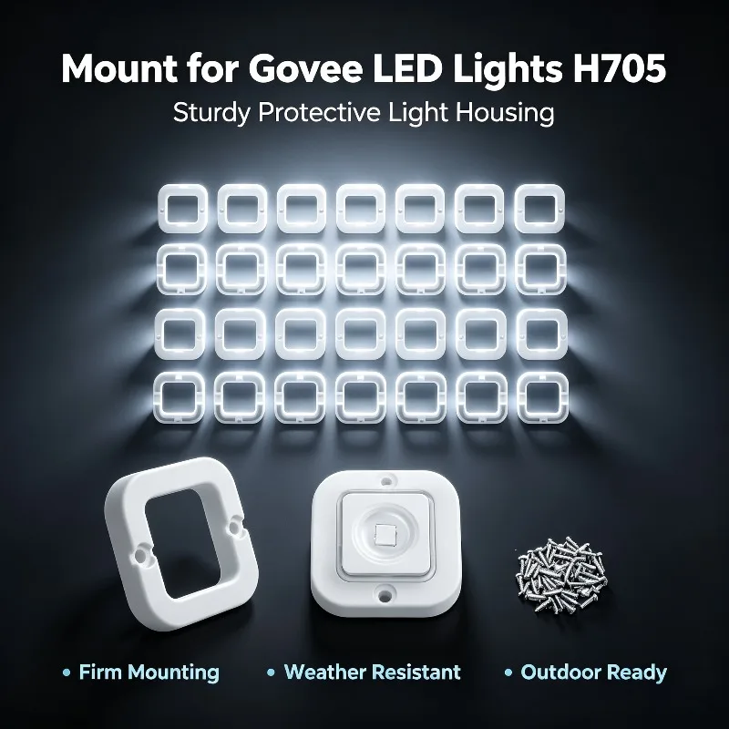 67PCS Protective Light Housing Covers with Screws for Govee H705A/B/C Outdoor Lights, Mounting Brackets for Holiday Decor
