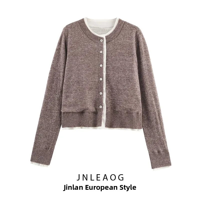 

JNLEAOG Autumn New Faion Color Blo Knitted Jaet Women's Casual Long Sve round Ne Button up Cardigan Polyester