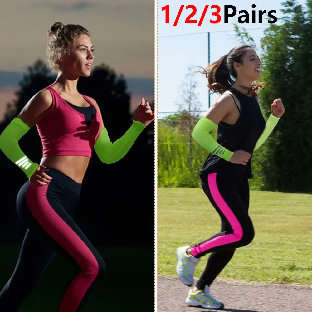 1/2/3Pairs Breathable Sun Arm Sleeves with Reflective Mark,Quick Dry UV Protection Arm Cover,Stretch Compression Sleeves Driving
