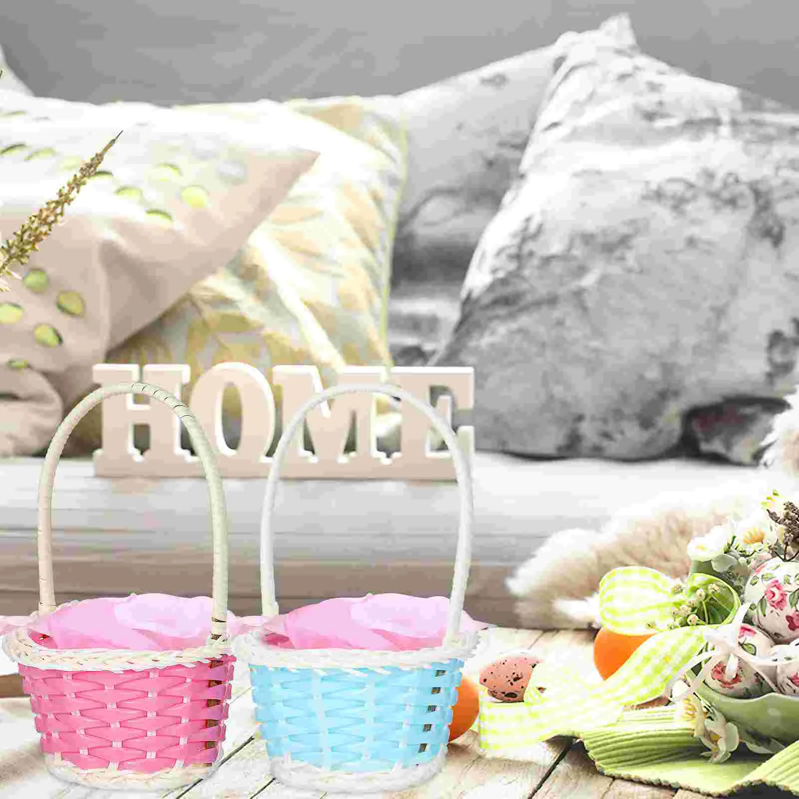 6 Pcs Woven Storage Basket Baskets Mini with Handle Small Rattan Handheld Plastic Candy Child