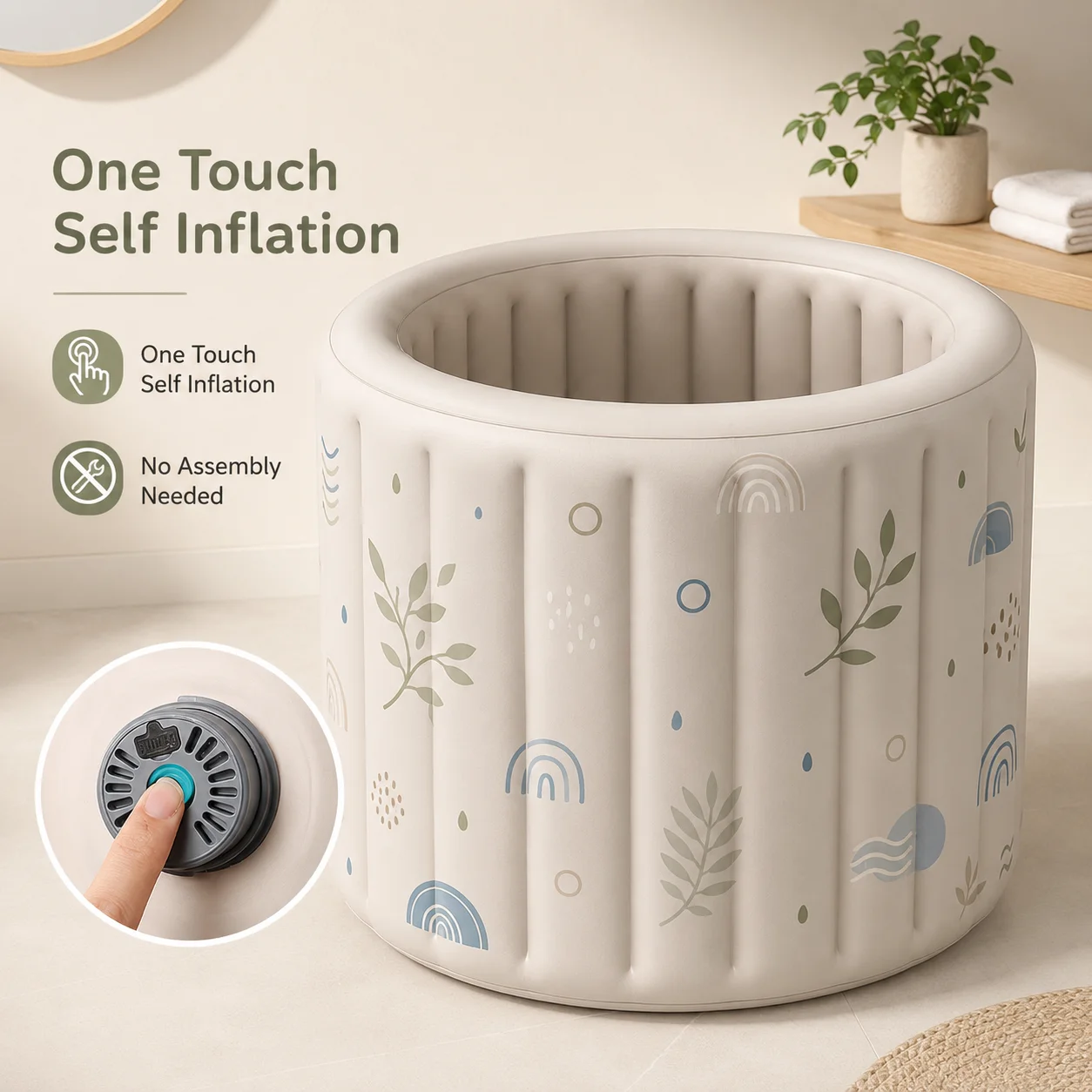 Self Inflating Kids Bathtub Oxford Cloth PVC Insulated Portable Soaking Basin For Small Bathroom Compact Storage OEM ODM