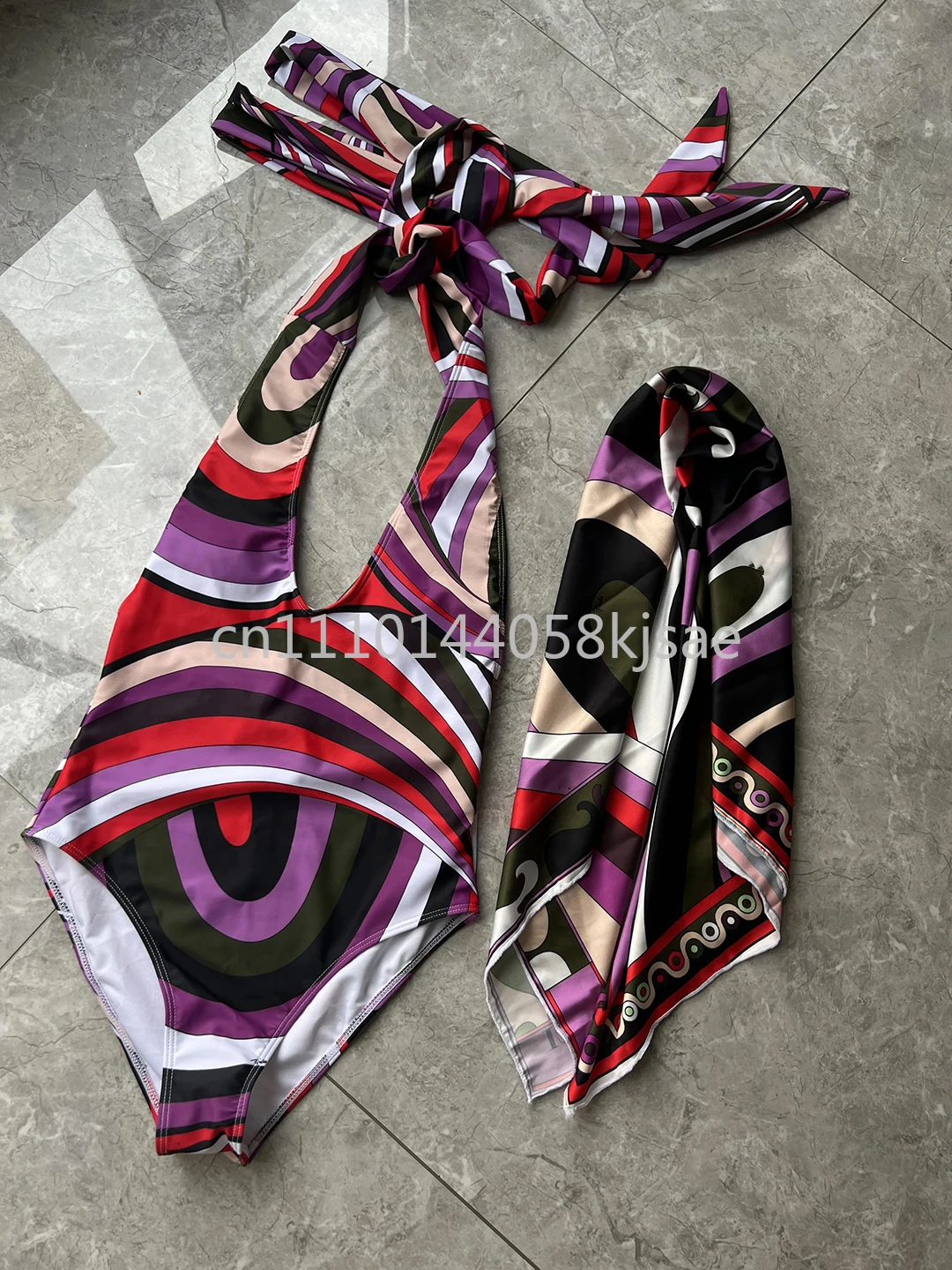 

Lady Purple Scarf Swimsuit Fashion Beachwear Women's Scarf Swimsuits Swimwear