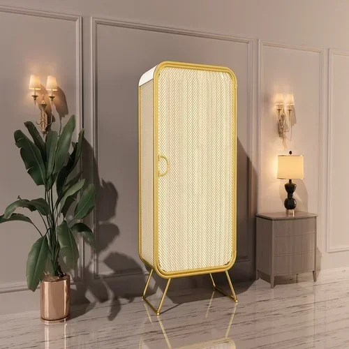 Nordic Mobile Wardrobe Cabinet Bedroom Iron Grid Clothing Showcase Simple Golden Storage Cabinet Underwear Showcase