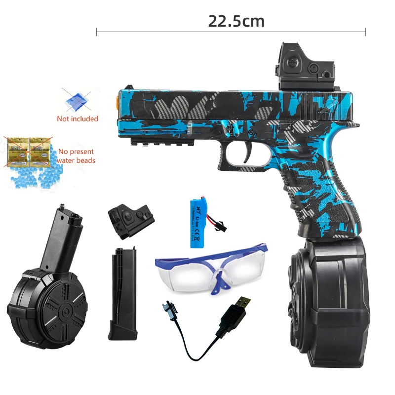 G17 Electric Automatic Toy Gun Can Fire 7-8mm Gel Bullets, Can Be Fired Manually One by One, Comes with a Magazine, Bullets, 3.7