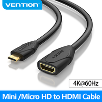 Vention HDMI Extension Cable 4K/60Hz Mini HDMI Male to Female Cable Converter Extender for Tablet Cameras HDTV Micro HDMI Cable