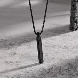Men 3D Vertical Bar Necklaces,Simple Waterproof Stainless Steel Geometric Pendant Collar Gifts Jewelry with Box Chain