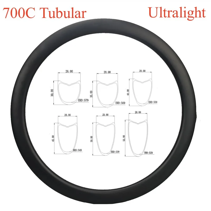 Standaer Weight Carbon Road Rims, 700C Tubular Rim, 28mm Width, 21mm, Depth 30mm, 35mm, 40mm, 45mm, 50mm, 60mm, Profile