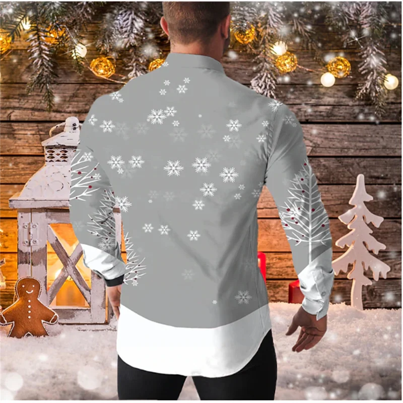 Christmas New Year Gift 2023 Christmas Men\'s Shirt Long Sleeve Top 3D Printing Holiday Party Costume Oversized Men\'s Shirt