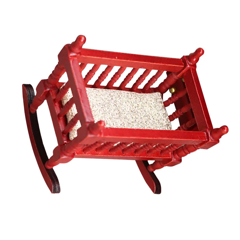 

Wooden Miniature Cradle Decorative Mini Furniture Adorable Cradle Kids Home Decor and DIY Miniature Supply