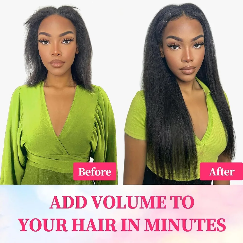 200g Clip In Full Head Remy Hair Natural Black Kinky Straight Clip in Hair Extensions Real Human Hair 8Pcs