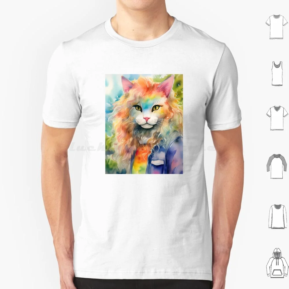 Beautiful Watercolor Cat Portrait Sticker T Shirt 6xl Cotton Cool Tee Beautiful Watercolor Cat Portrait Watercolor Cat Feline