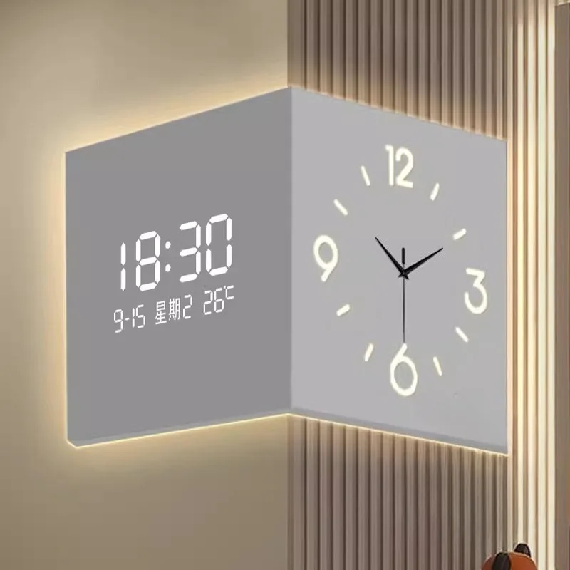 Double-sided Living Room Corner Wall Clocks Simple Modern Creative Luxury Electronic Wall Clock Valentines Day Gift Home Decor