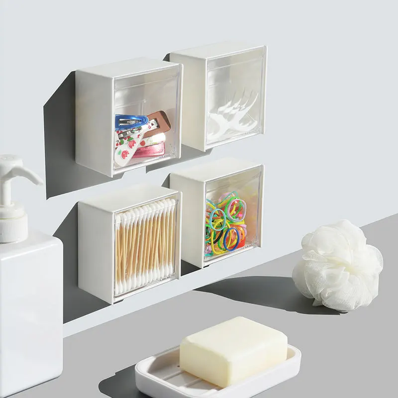 

Japanese Style Wall Mounted Flip Storage Box Transparent Bathroom Waterproof Cotton Swab Lipstick Box Home Storage Organization