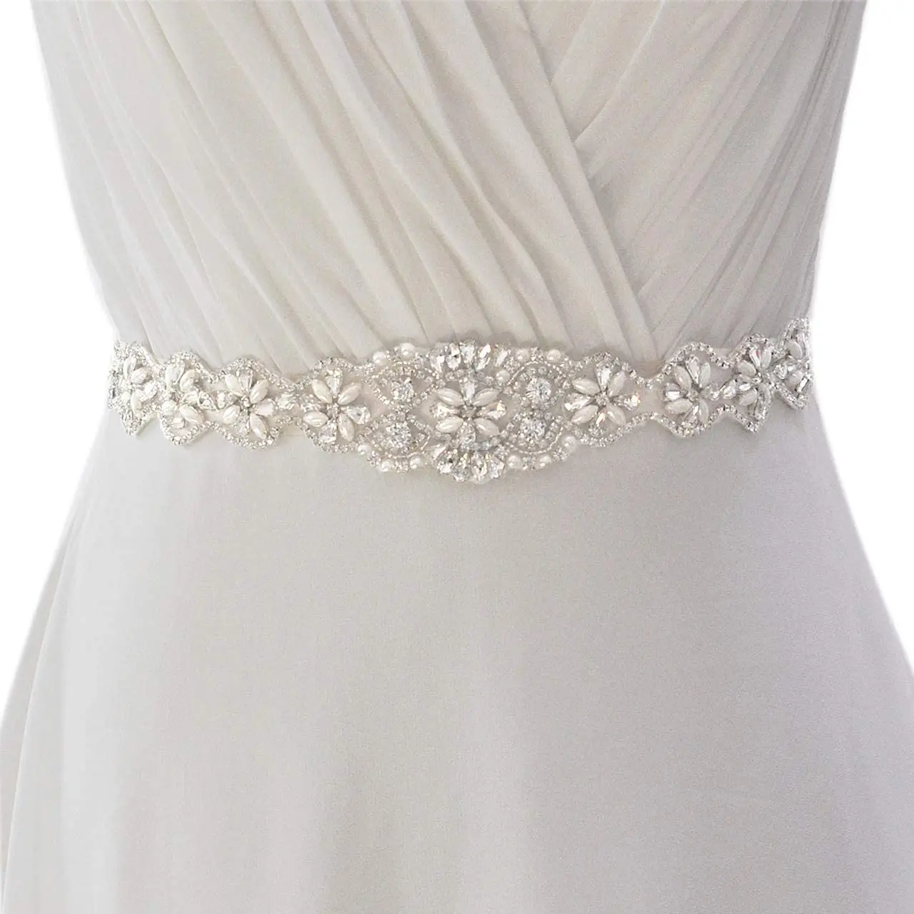 Bridal Belt Luxury Rhinestones Wedding Belts Bride Dress Decorative Sash With Stones Jeweled Satin Ribbons Silver Gown Appliques image 6