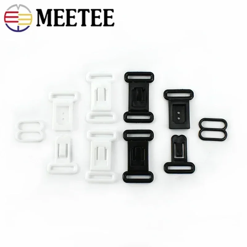 Meetee 50/100Sets 12.5mm Plastic Adjustable Buckles O Ring Hooks Bow Tie Buckle for Bra Underwear Clasps Sewing Accessories