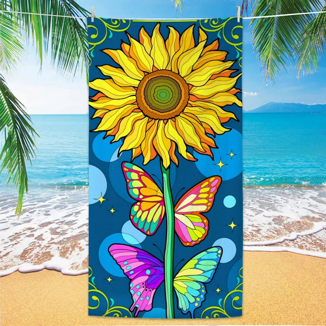

Пляжное полотенце Sunflower, тонкая быстросохнущая микрофибра с цифровой печатью, легкая для плавания, йоги, путешествий, тренажерного зала, подарка