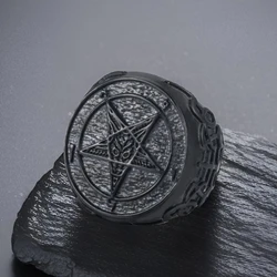 Pentagram Satanic Baphomet Goat Rings Satan Demon Devil Symbol Men Stainless Steel Ring Size 8-13