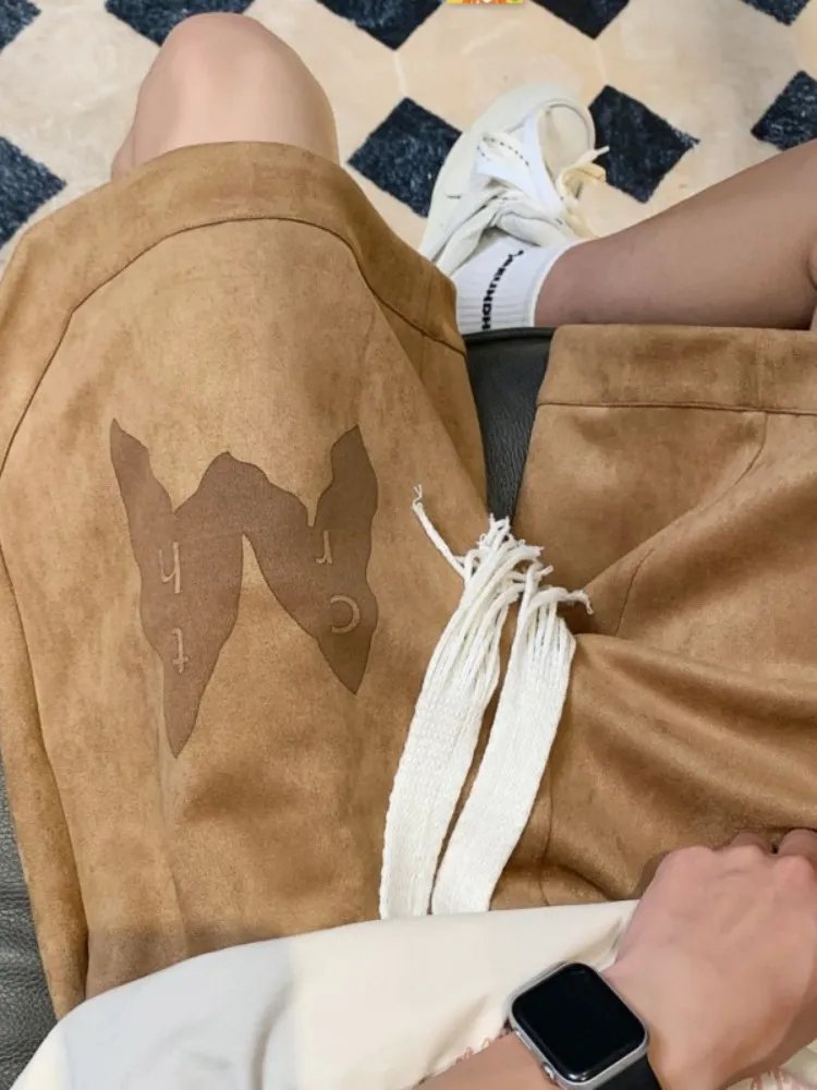 

Мужские летние повседневные свободные шорты American Style оверсайз из замши, прямого кроя, средней длины, модные, молодежные