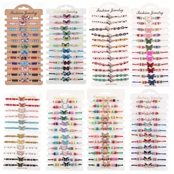 12 Pcs/lot Multiple Styles Enamel Butterfly Charm Braided Bracelets Set for Women Crystal Beads Rope Bracelet Anklet Jewelry