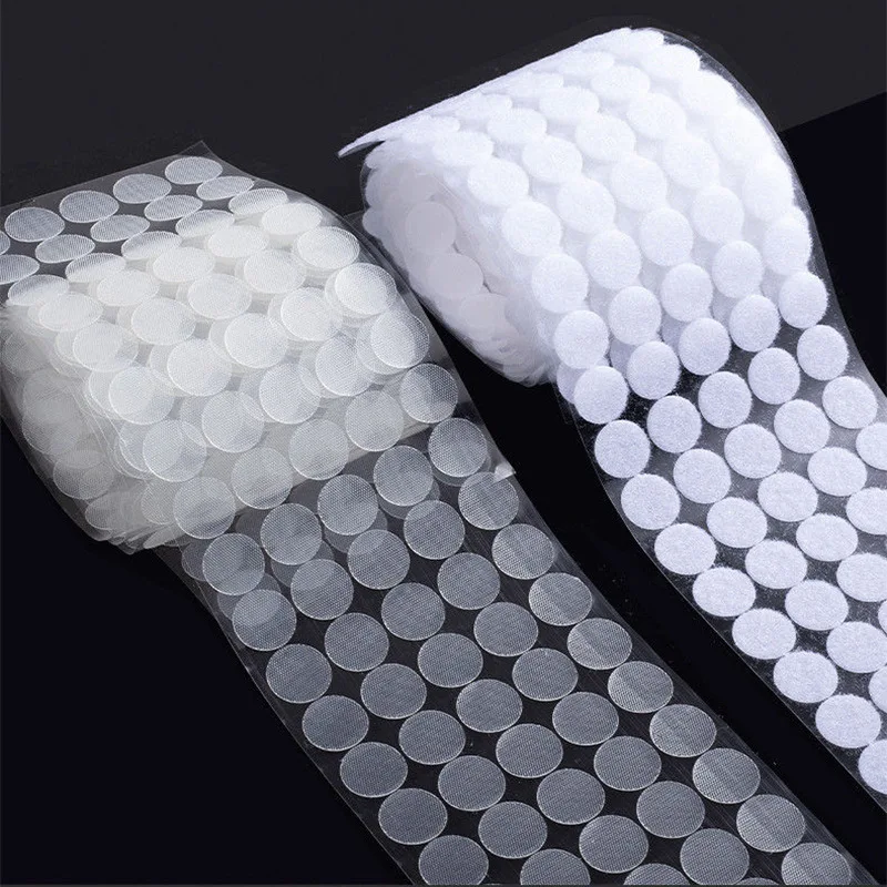 100Pairs 10mm Self Adhesive Fastener Tape Dots White Transparent Sticky Hook Loop Sticker Round Strong Klittenbandsluiting Tap