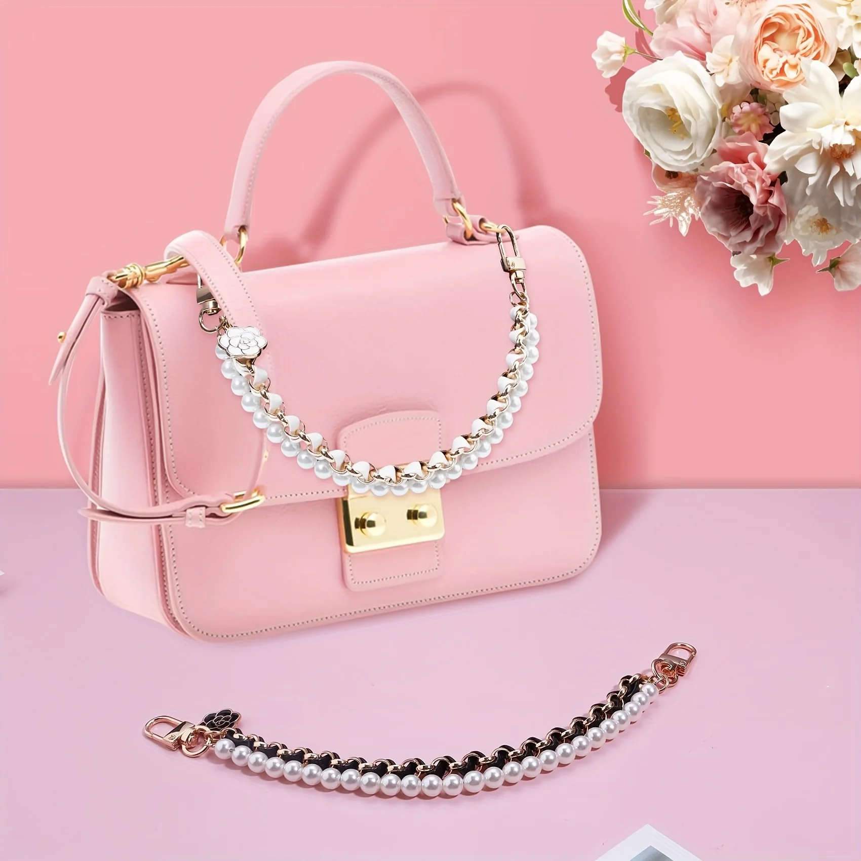Pearl Purse Extender Chain Bag Imitation Pearl Short Handle Replacement Bag Chain Strap for Handbags Decoration