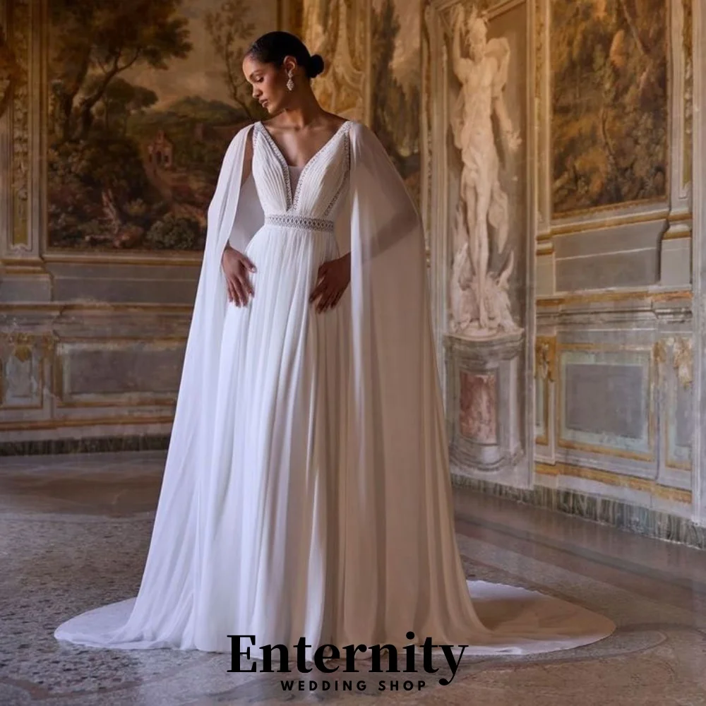 

Customized Backless Wedding Dress V-neck Wedding Gown Sleeveless For Women Charming Ruffles A-line Bridal Gown Vestidos De Novia