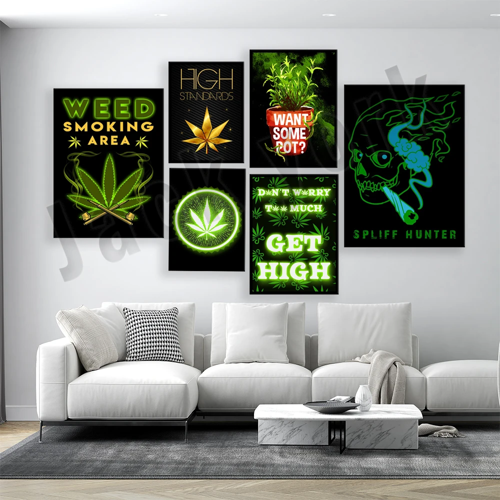 

Weeds Neon Posters Green Plant Canvas Painting Wall Art Pictures Bar Cafes Study Smoking Room Living Room Modern Home Decor