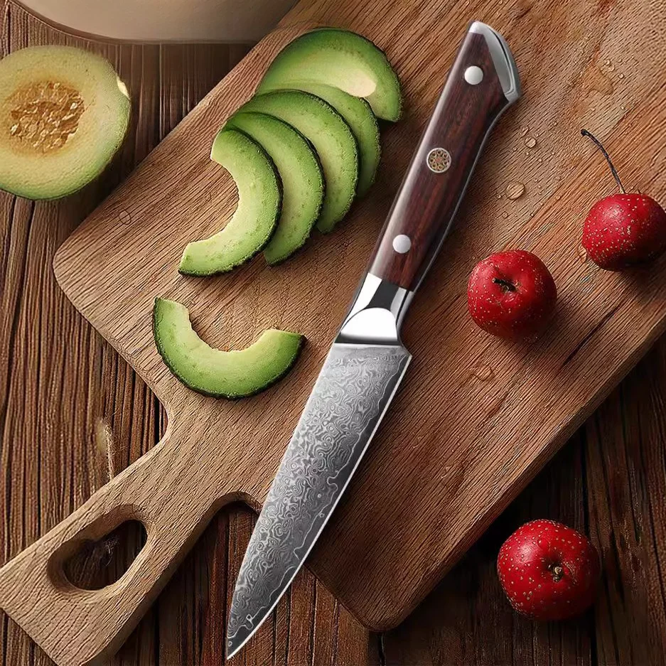 RHON 5inch Utility Knife VG10 Damascus Steel Premium Wooden Handle Chef's Kitchen Vegetable Slicing Fruit Paring Petty Knives