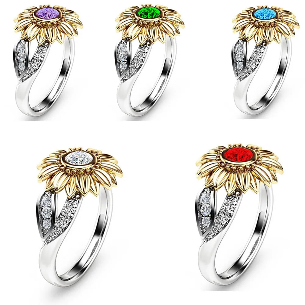 

2025 New 925 Silver Plated Chrysanthemum Sunflower Color Separation Ring Fashion Party Women's Jewelry
