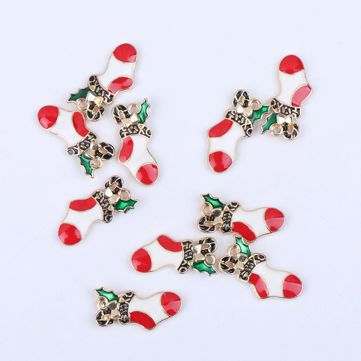 

10 pcs Christmas Stocking Earrings Diy Jewelry Accessories Xmas Enamel Charm Pendants Festive Necklace Bracelet Making Charms