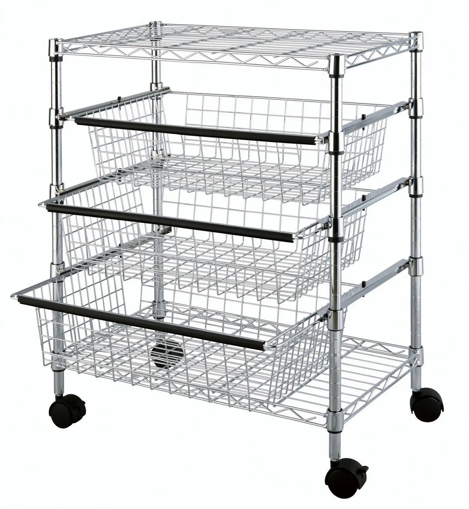 

5-Layer Heavy Duty Stainless Steel Pull-Out Storage Cart Adjustable Wire Shelving for Efficient Kitchen Organization