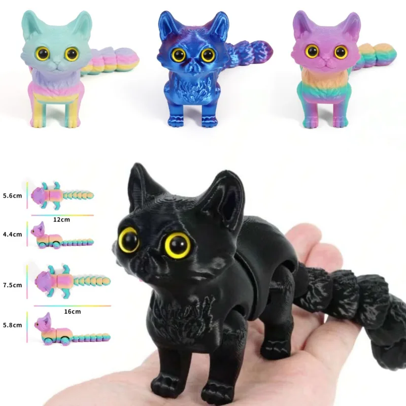 12/16 см 3D печатная шарнирная фигурка милых кошек, миниатюрный декор для гостиной, автомобильный рабочий стол, украшение для дома, аксессуары, подарки для детей