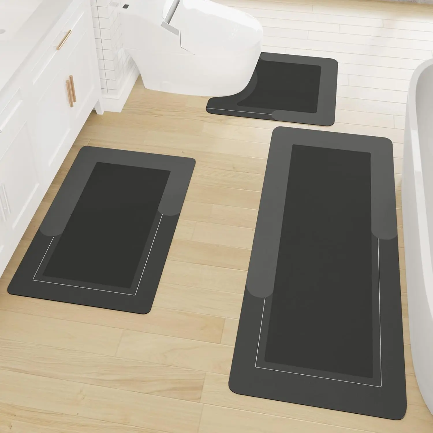 

VIKAMA 3PCS Quick-Drying Anti-Slip Floor Mat With Rubber Backing For Bathroom, Kitchen, Shower Basin And Home Decoration