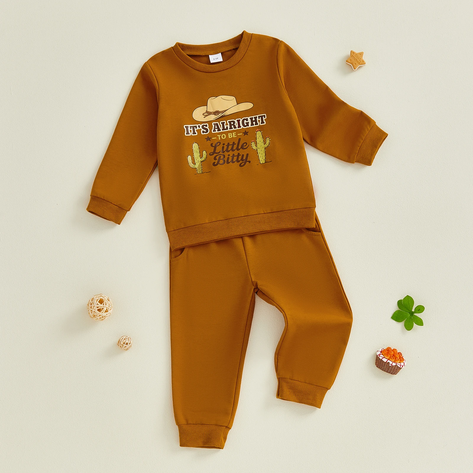 

Детские комплекты одежды из 2 предметов и штанов для маленьких мальчиков, хлопковая шляпа с длинными рукавами и кактусом для девочек, топы с буквенным принтом, комплекты брюк, спортивные костюмы