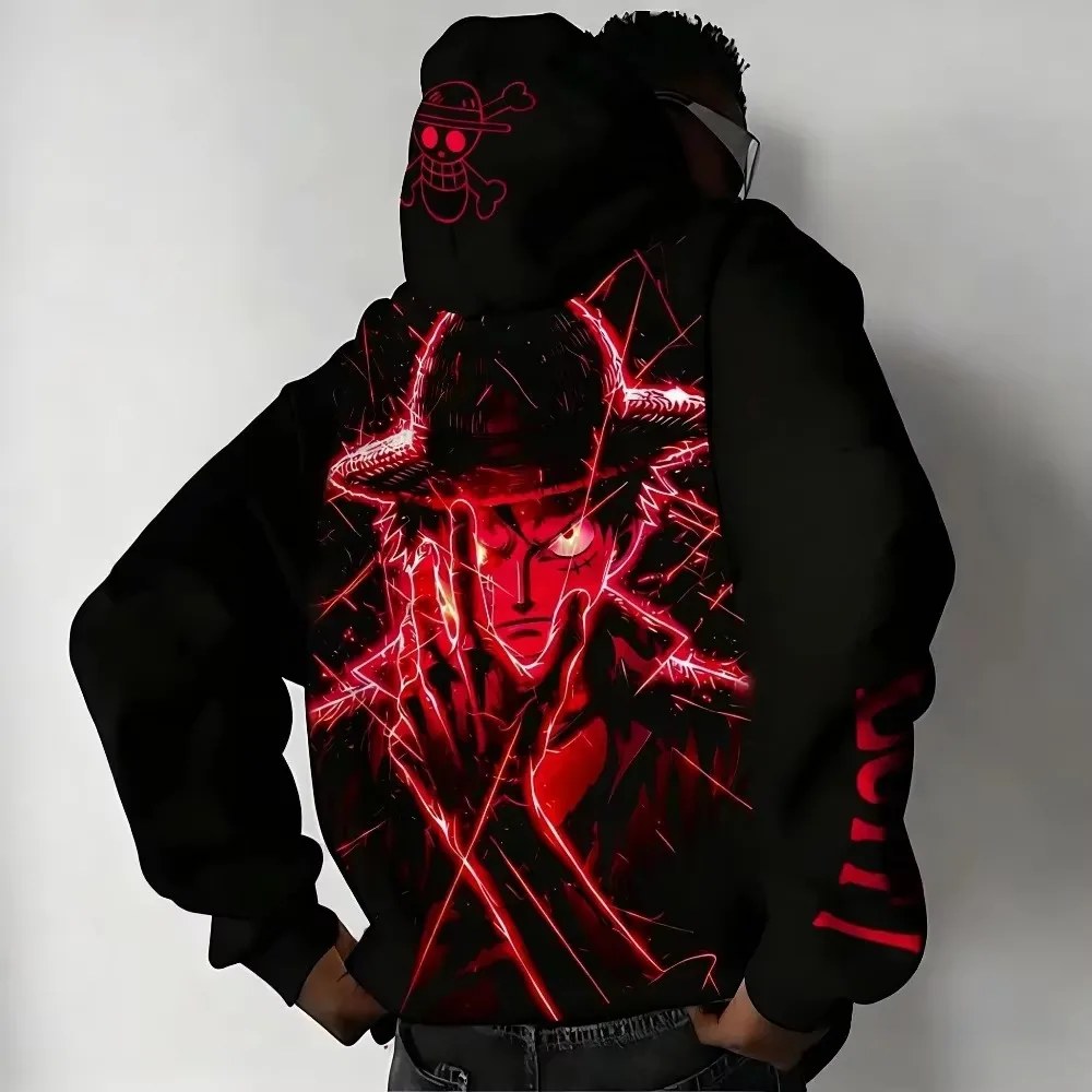 

One Piece Luffy Autumn/Winter Hoodie Men's Street Anime Printed Loose Oversize Casual American Hip Hop Parent Child Sweater Top
