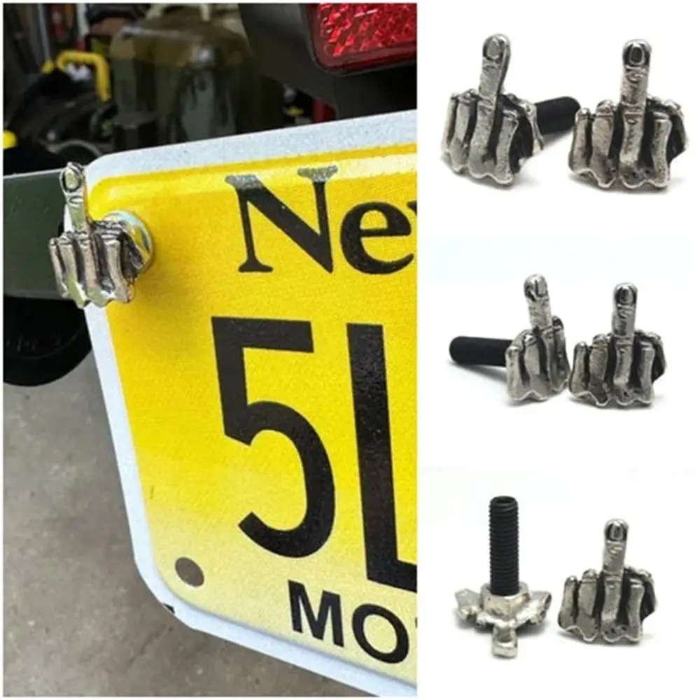 4Pcs Funny License Plate Bolts Stainless Steel License Plate Screw Prank Middle Finger License Plate Screw Exterior Accessories