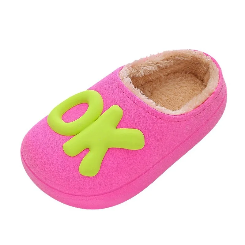 Kids Cotton Slippers Indoor Anti Slip Waterproof Girls Shoes Warm Plush Home Slippers Parent Child Shoes Boys Soft Sole Slides