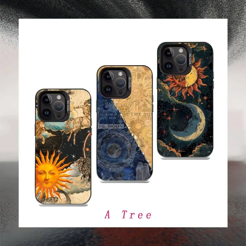 

R-Retro Tarot Sun M-Moon S-Stars Phone Case For iPhone17, 16,15,14,13,12 Pro Max Black Candy Matte Shockproof Cover