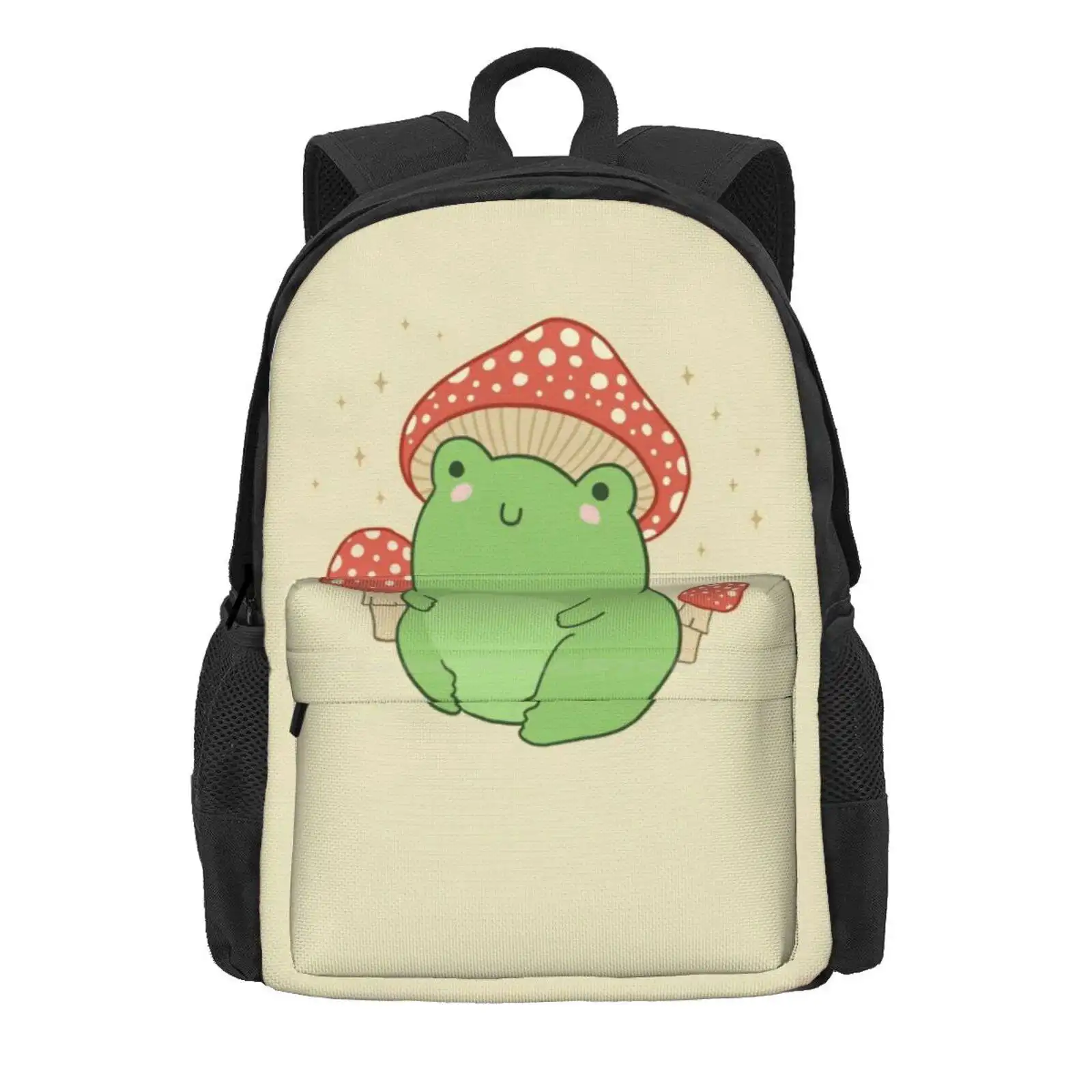 Kawaii Frog With Mushroom Hat: Cottagecore Aesthetic Froggy, Chubby Toad In Forest Themed Fantasy Toadstools Hot Sale Schoolbag