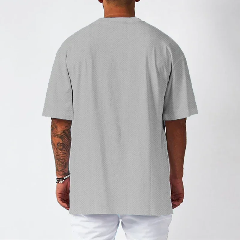 Oversized Loose Men's Running Sport T-Shirt Gym Bodybuilding Fitness Training Clothing Summer Mesh Short Sleeves Quick Dry Shirt