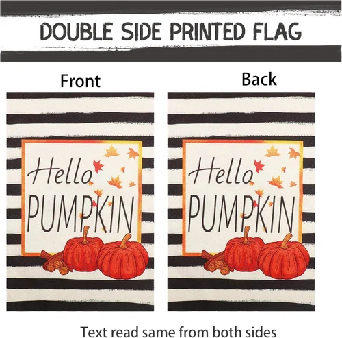 Thanksgiving Garden Flag 12X18 Inch Double Sided Hello Pumpkin Fall Flag for out EYY IIX SSL