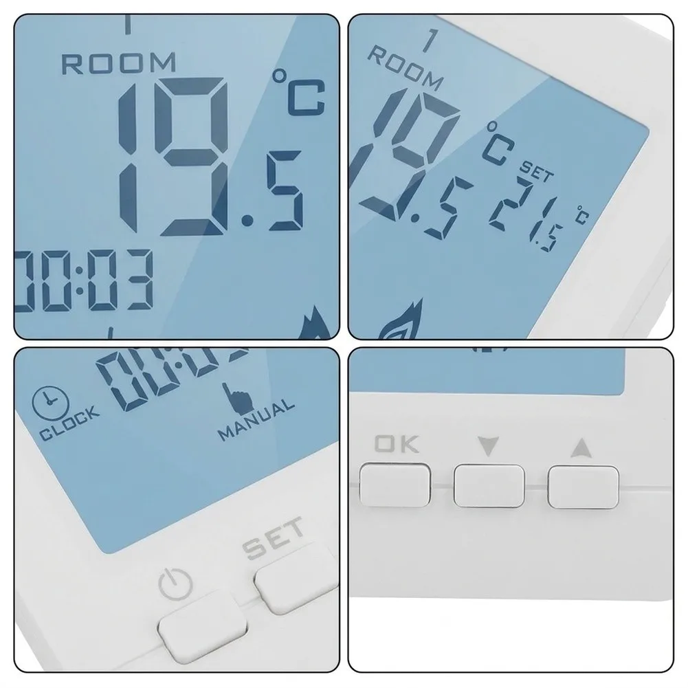 Hydronic Underfloor Heating LCD Thermostat with Clear Display and User-Defined Temperature Scheduling Features