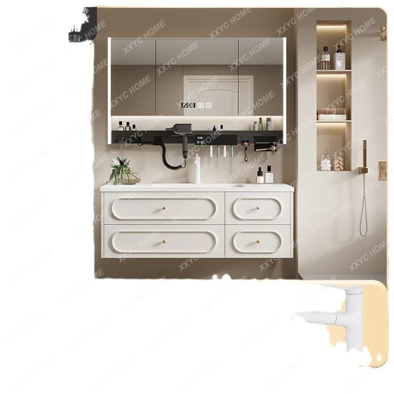 Whole Washbin Bathroom Cabinet Combination Cream Style Multifunctional Storage Washstand