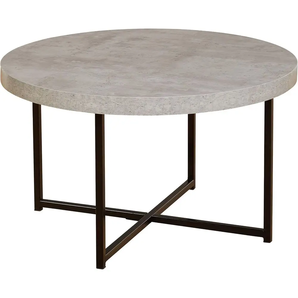 

Modern Round Coffee Table with Metal Base, Gray/Black