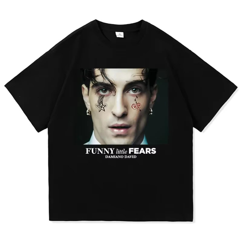

Футболка Damiano David Funny Little Fears для мужчин/женщин Harajuku, эстетическая летняя футболка, винтажные хлопковые футболки высокого качества