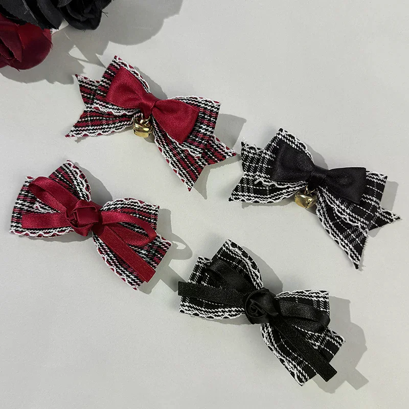 

2Pcs Sweet Girl Bow Hair Clip Checkered Bell Headwear Versatile Fashionable Ponytail Clip Exquisite Line Up Hair Accessories