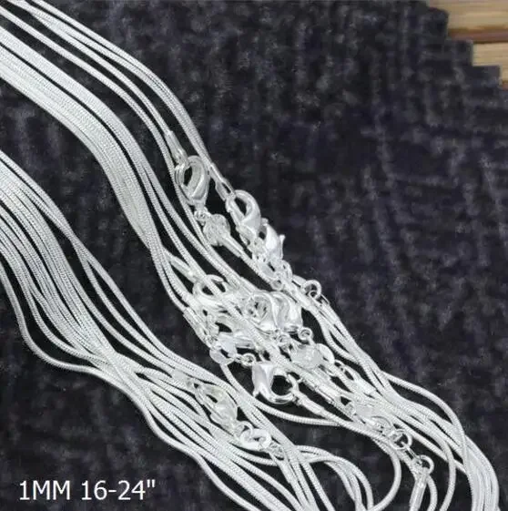 10 pçs/lote 925 prata esterlina cobra corrente colar jóias de prata esterlina moda feminina acessórios 16,18,20,22,24"