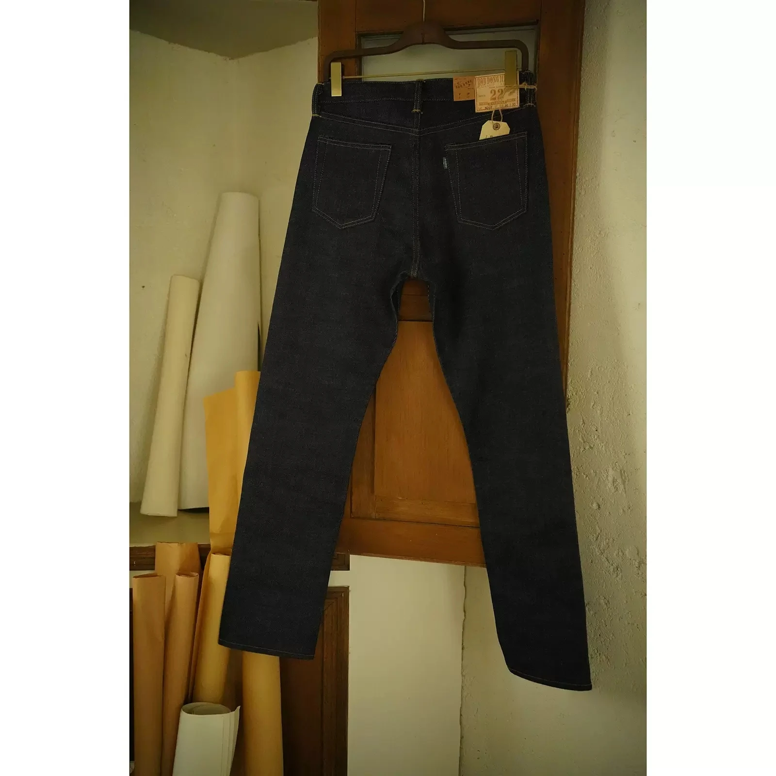 BOB DONG N237 Men's Slim Fit Straight Leg Jeans 22oz Rigid Selvedge Denim Pants