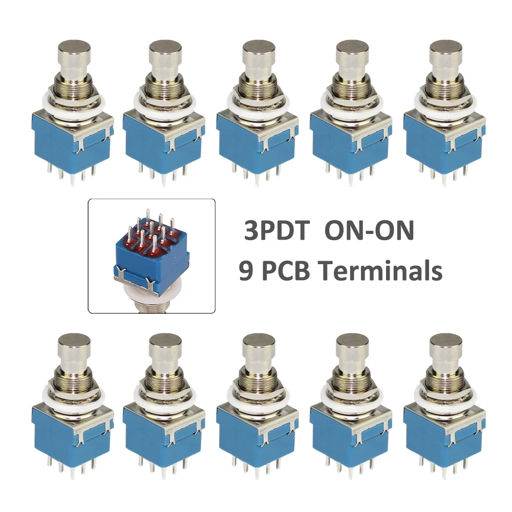 DAIERBUMP 6 uds interruptor de Pedal de efecto de guitarra 3PDT interruptor de pie botón PCB enganche ON-ON 9 pines True Bypass